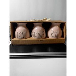 RAE DUNN Pink Love Grows Here Mini Ceramic Vases NWT